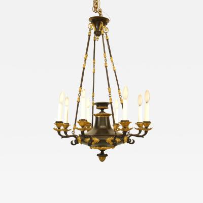 French Empire circa 1820 Bronze Gilt Trimmed Chandelier