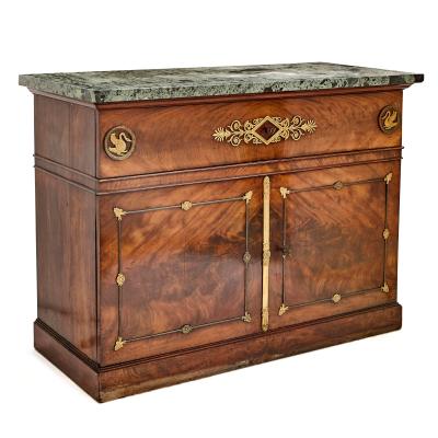 French Empire period mahogany marble and gilt bronze cabinet