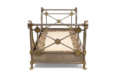 French Empire style 19th Cent steel and bronze trimmed sleigh design daybed