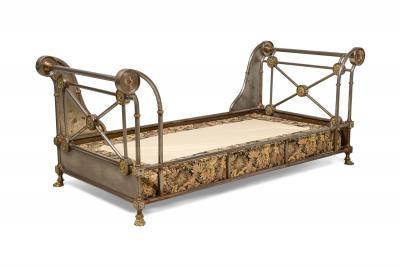 French Empire style 19th Cent steel and bronze trimmed sleigh design daybed