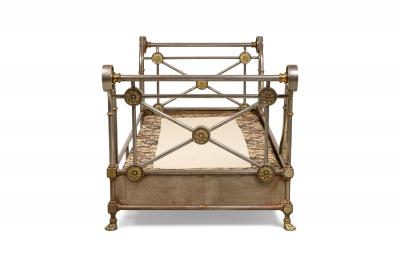 French Empire style 19th Cent steel and bronze trimmed sleigh design daybed