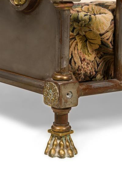 French Empire style 19th Cent steel and bronze trimmed sleigh design daybed