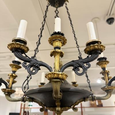 French Empire style ebonized and gilt bronze chandelier 1920s