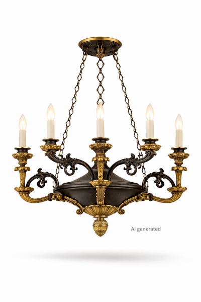 French Empire style ebonized and gilt bronze chandelier 1920s
