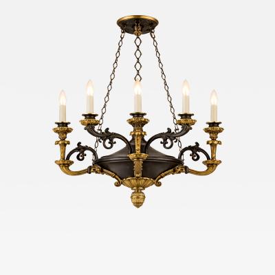 French Empire style ebonized and gilt bronze chandelier 1920s