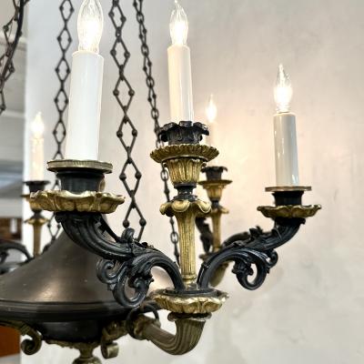 French Empire style ebonized and gilt bronze chandelier 1920s