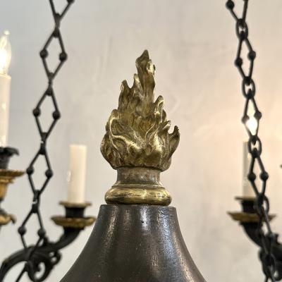 French Empire style ebonized and gilt bronze chandelier 1920s