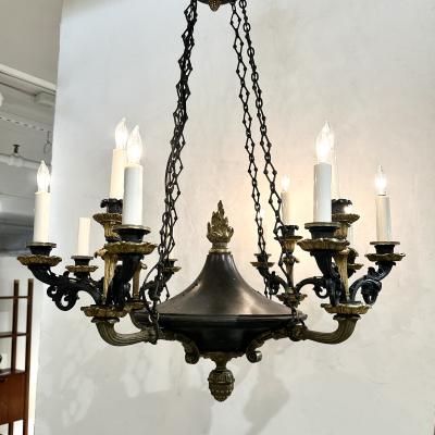 French Empire style ebonized and gilt bronze chandelier 1920s