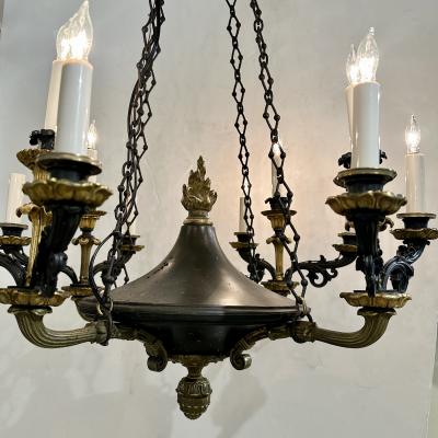 French Empire style ebonized and gilt bronze chandelier 1920s