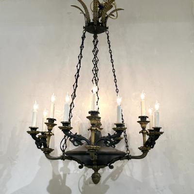 French Empire style ebonized and gilt bronze chandelier 1920s