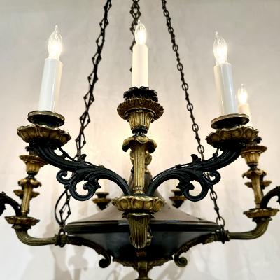 French Empire style ebonized and gilt bronze chandelier 1920s