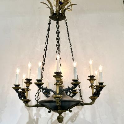 French Empire style ebonized and gilt bronze chandelier 1920s
