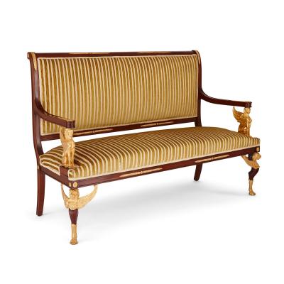 French Empire style gilt bronze and mahogany five piece salon suite