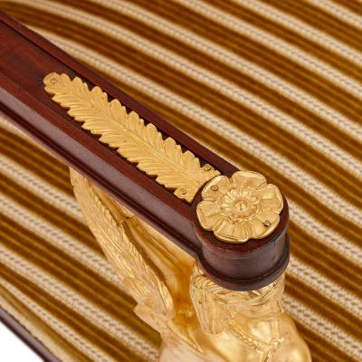 French Empire style gilt bronze and mahogany five piece salon suite