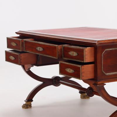 French Empire style leather top mahogany writing desk C 1890