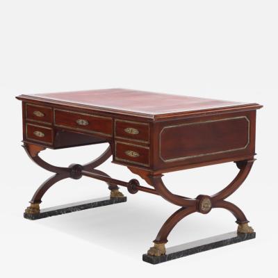 French Empire style leather top mahogany writing desk C 1890 