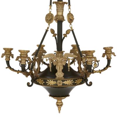 French Empire style ormolu and bronze chandelier