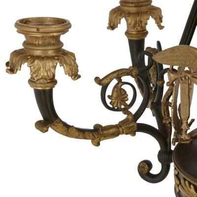 French Empire style ormolu and bronze chandelier