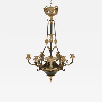 French Empire style ormolu and bronze chandelier