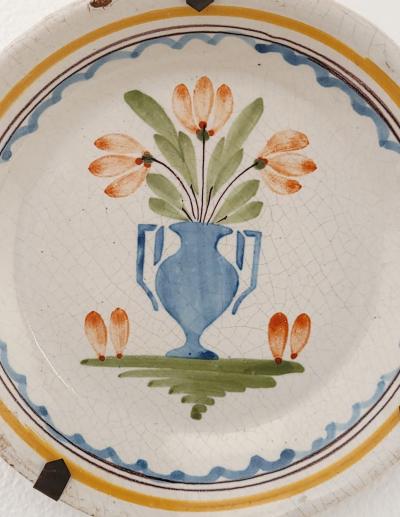 French Fa ence Plate with Vase and Flowers 18th 19th century