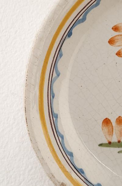 French Fa ence Plate with Vase and Flowers 18th 19th century