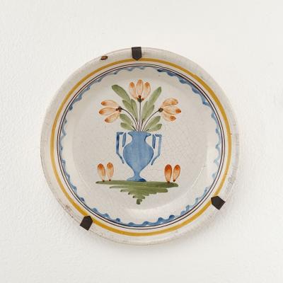 French Fa ence Plate with Vase and Flowers 18th 19th century
