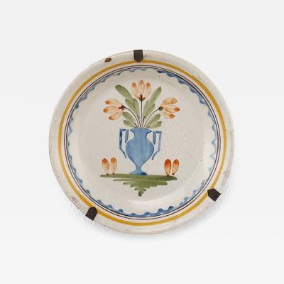 French Fa ence Plate with Vase and Flowers 18th 19th century