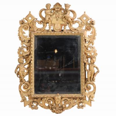 French Figural Carved Giltwood Mirror C 1860 