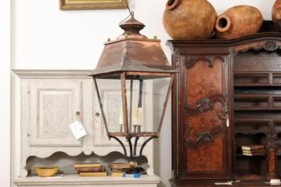 French Four Light Copper and Glass Lanterns Wired for the USA Sold Each