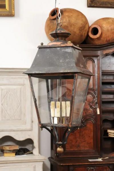 French Four Light Copper and Glass Lanterns Wired for the USA Sold Each