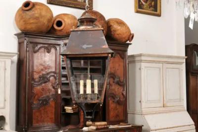 French Four Light Copper and Glass Lanterns Wired for the USA Sold Each