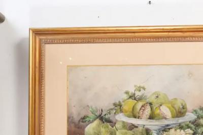 French Framed 19th Century Watercolor Depicting Fruits Signed E Calmant