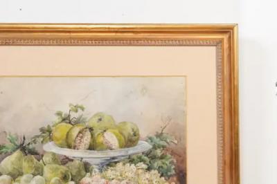 French Framed 19th Century Watercolor Depicting Fruits Signed E Calmant