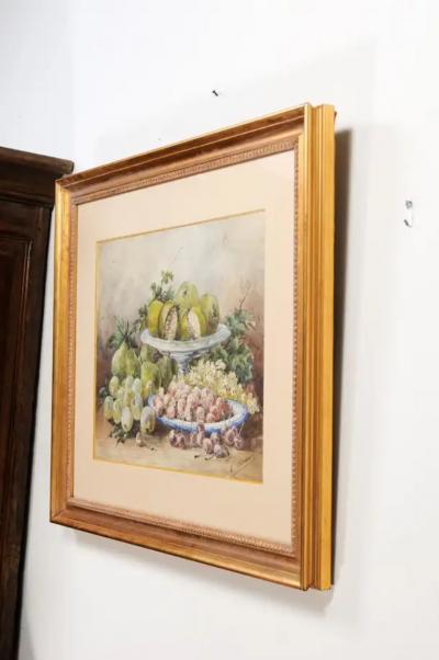 French Framed 19th Century Watercolor Depicting Fruits Signed E Calmant