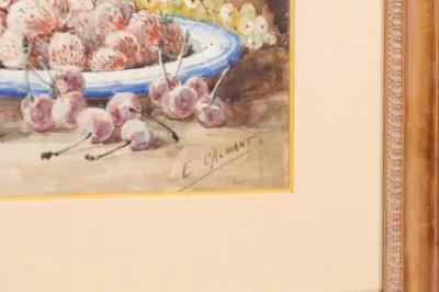 French Framed 19th Century Watercolor Depicting Fruits Signed E Calmant
