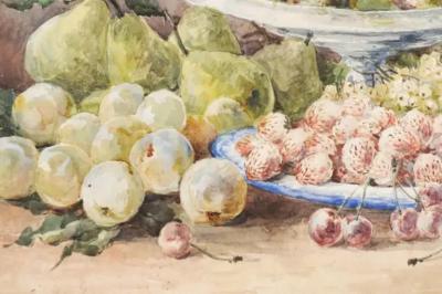 French Framed 19th Century Watercolor Depicting Fruits Signed E Calmant