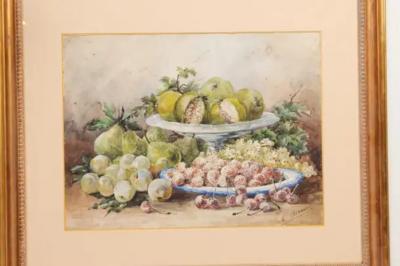 French Framed 19th Century Watercolor Depicting Fruits Signed E Calmant