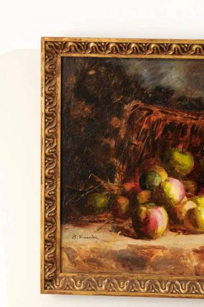 French Framed Impressionist Style Oil Still Life Painting by Berthe Vincendon