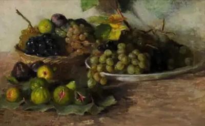 French Framed Oil on Canvas Painting Depicting Grapes and Figs circa 1875