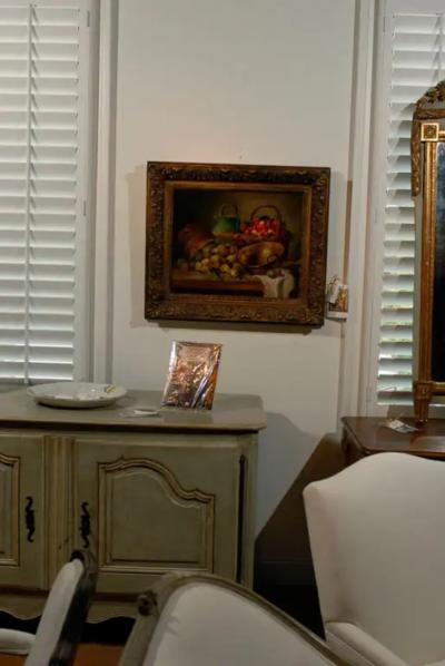 French Framed Oil on Canvas Still Life Painting Signed Morin Depicting Fruits