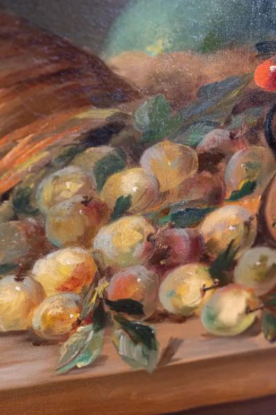 French Framed Oil on Canvas Still Life Painting Signed Morin Depicting Fruits