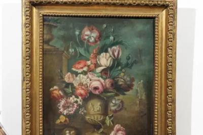French Framed Still Life Oil Painting Depicting a Bouquet of Flowers circa 1850
