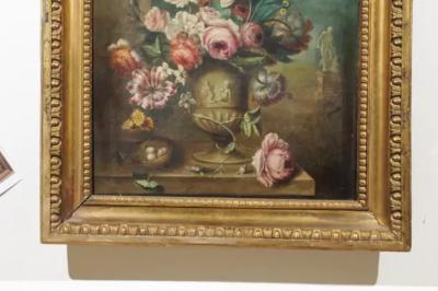 French Framed Still Life Oil Painting Depicting a Bouquet of Flowers circa 1850