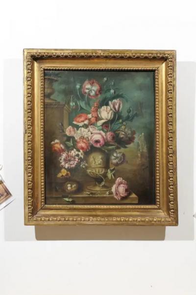 French Framed Still Life Oil Painting Depicting a Bouquet of Flowers circa 1850
