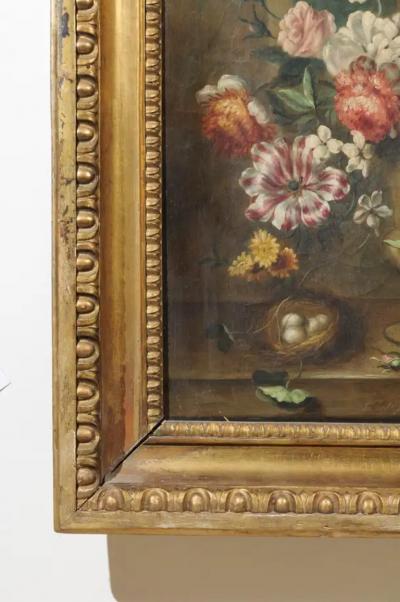 French Framed Still Life Oil Painting Depicting a Bouquet of Flowers circa 1850