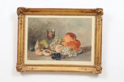 French Framed Still Life Watercolor Signed Jacques Redelsperger circa 1887
