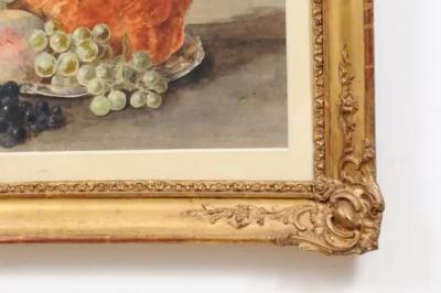 French Framed Still Life Watercolor Signed Jacques Redelsperger circa 1887