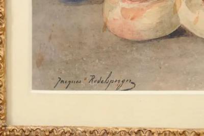 French Framed Still Life Watercolor Signed Jacques Redelsperger circa 1887