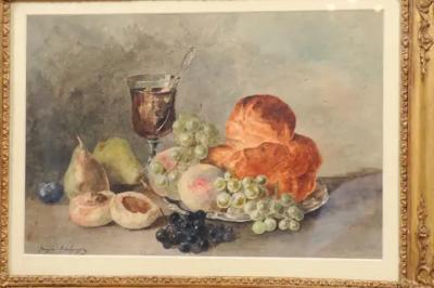 French Framed Still Life Watercolor Signed Jacques Redelsperger circa 1887
