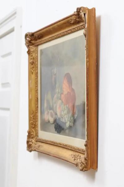 French Framed Still Life Watercolor Signed Jacques Redelsperger circa 1887